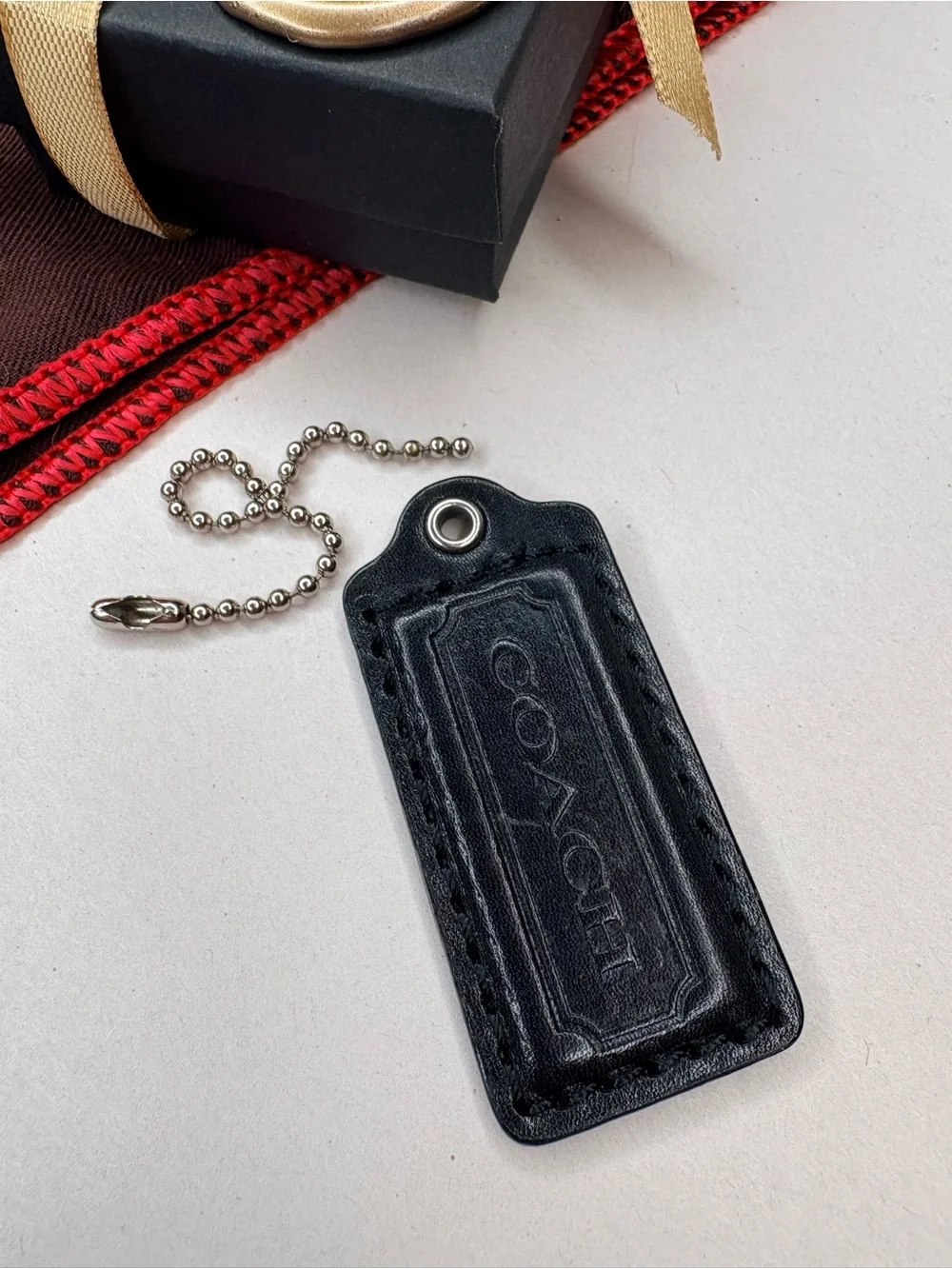Y2K 2.5” Coach Black Leather Vintage Leather Hang Tag Bag Charm Replacement Fob
